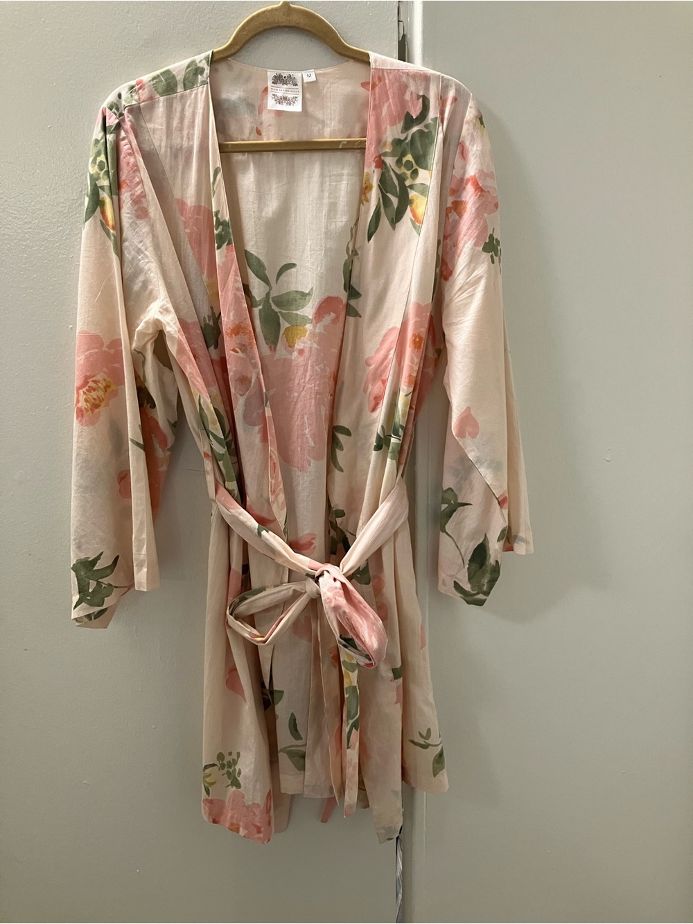 Plum Pretty Sugar Anthropogie Short Belted Kimono Robe Thin Cotton Floral Sz M.